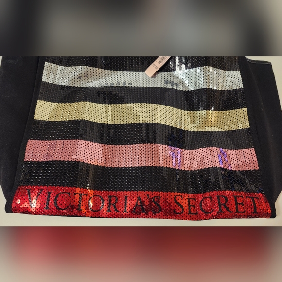 Victoria's Secret Large Tote Duffle Travel Bag Sequins Gold Pink 13" X 22" - Picture 6 of 6